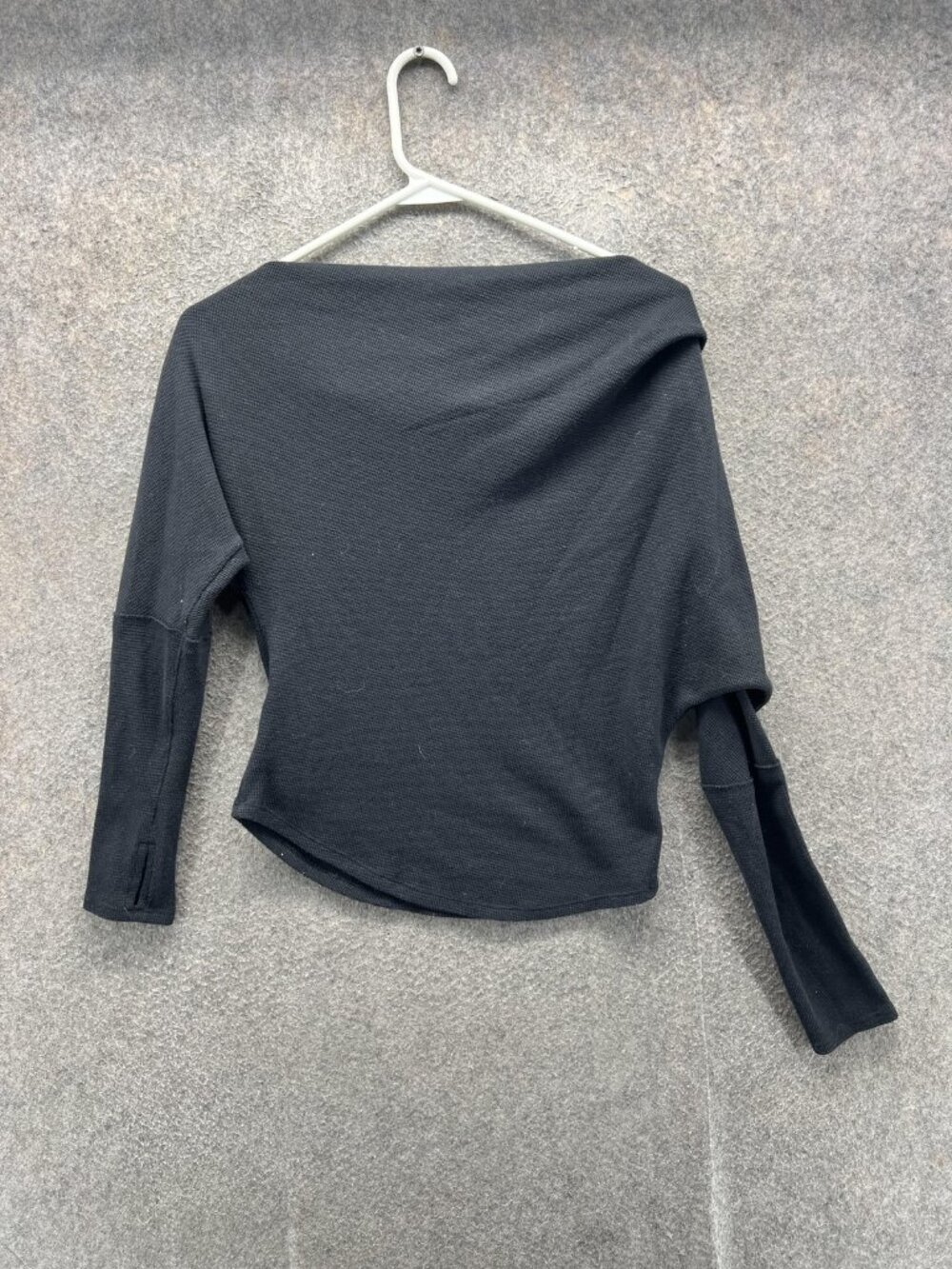 We The Free Shirt Women Small Black Boat Neck Long Sleeve Stretch Waffle Knit - Picture 8 of 10